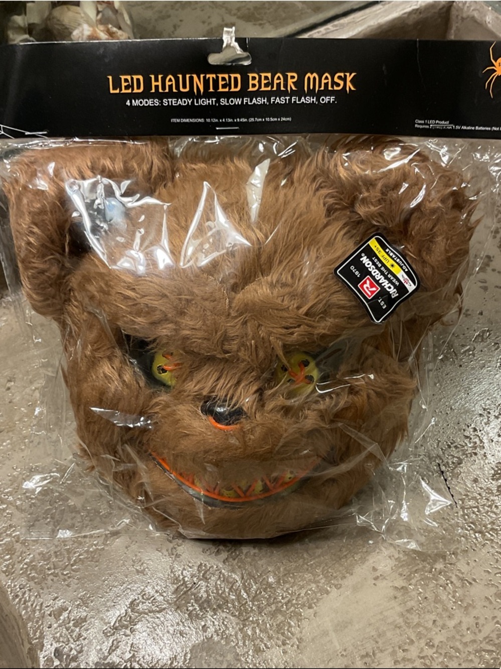 LED Haunted Bear Kids Face Mask - Brown Faux Fur